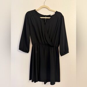Lush Black Chiffon Faux Wrap Dress Size Medium 3/4 Sleeve